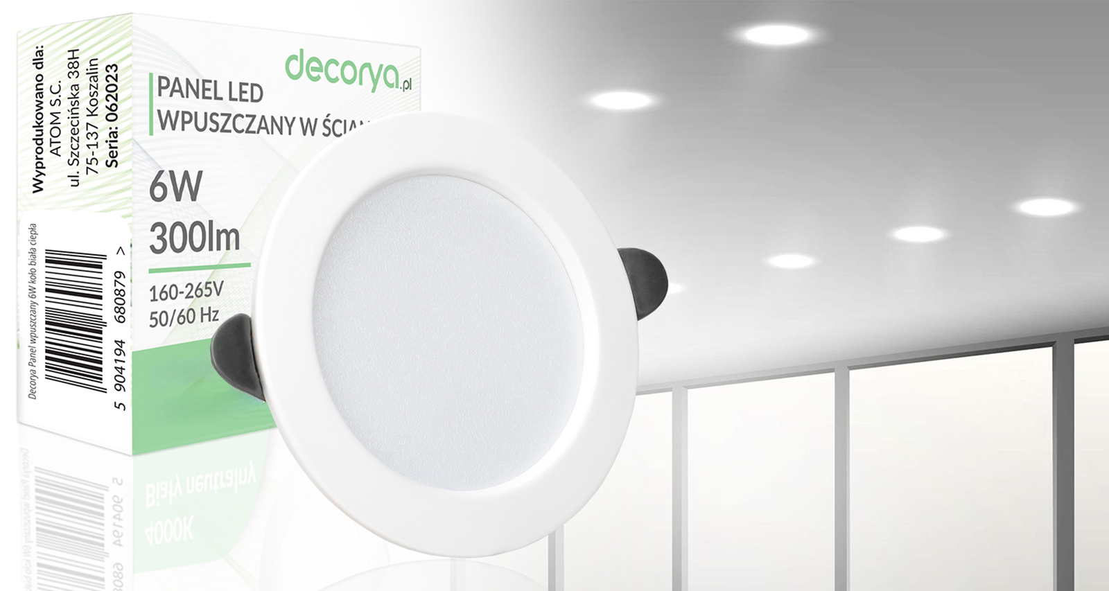 Panel LED podtynkowy wpuszczany PAWPKO 6W 4500K 300lm – okrągły 95mm