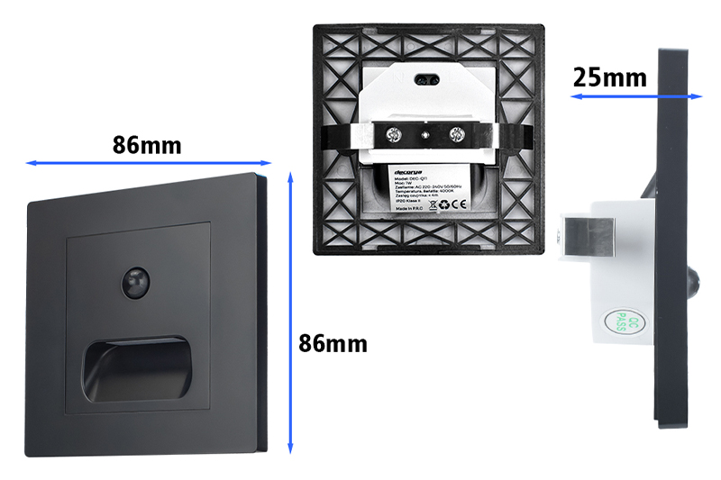 Oprawa schodowa LED Q11 z czujnikiem ruchu - czarna DECQ11_BK