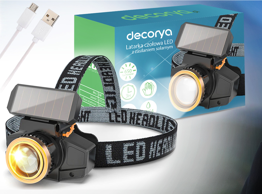 Latarka czołowa solarna z czujnikiem ruchu LS01 DecHLSol01