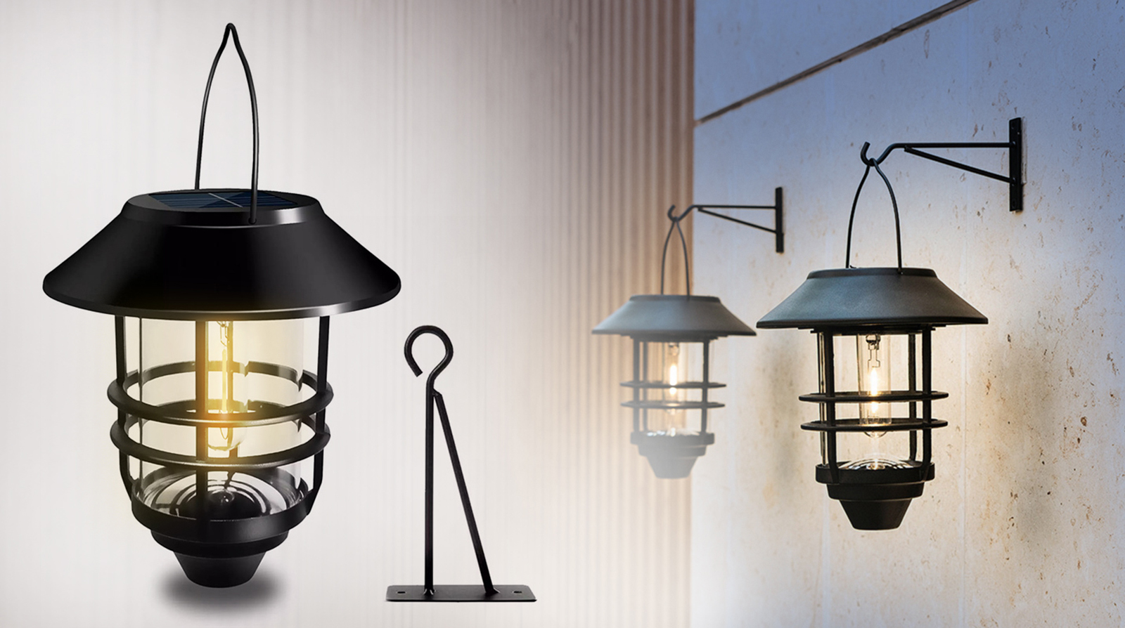 Kinkiet LED Vintage wiszący z panelem solarnym DecKinSol001