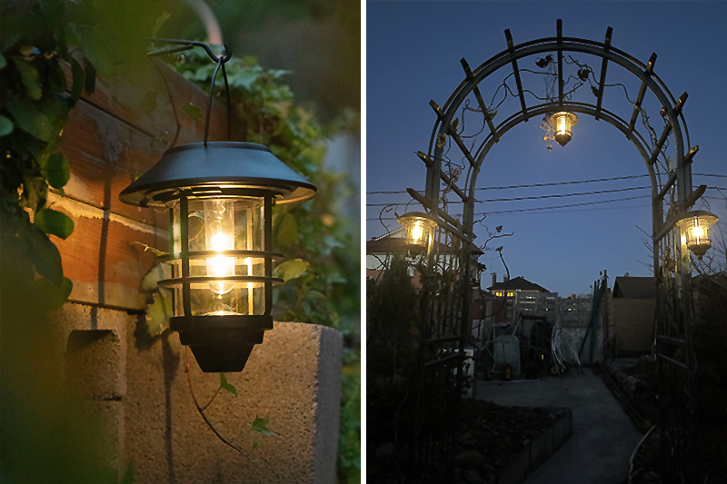 Kinkiet LED Vintage wiszący z panelem solarnym DecKinSol001