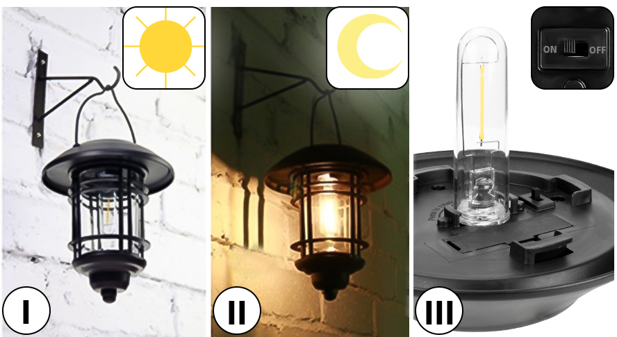 Kinkiet LED Vintage wiszący z panelem solarnym DecKinSol001