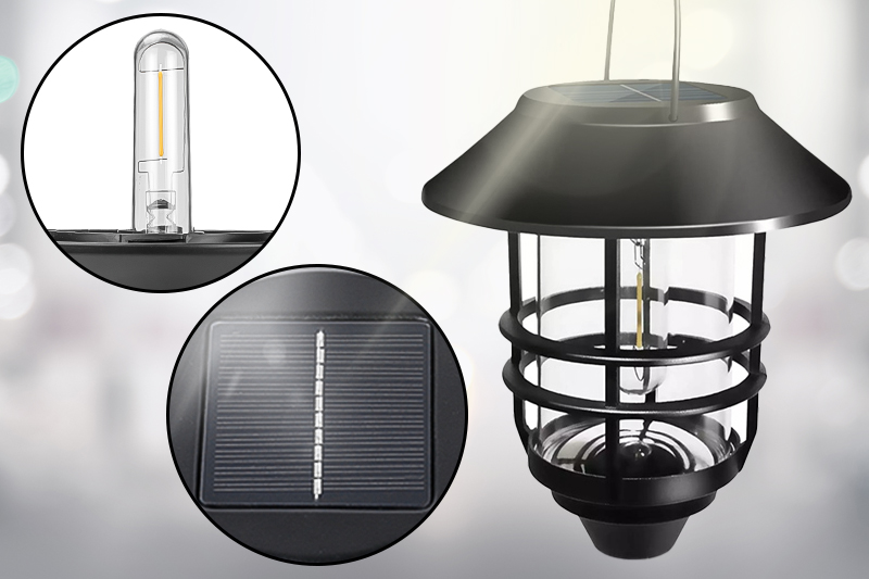 Kinkiet LED Vintage wiszący z panelem solarnym DecKinSol001