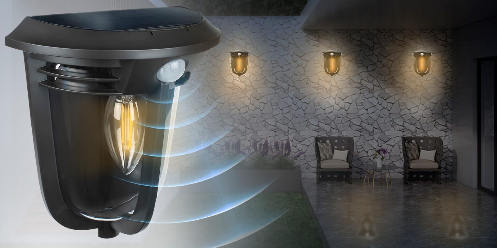 Kinkiet LED Vintage wiszący z panelem solarnym KS02 DecKinSol002