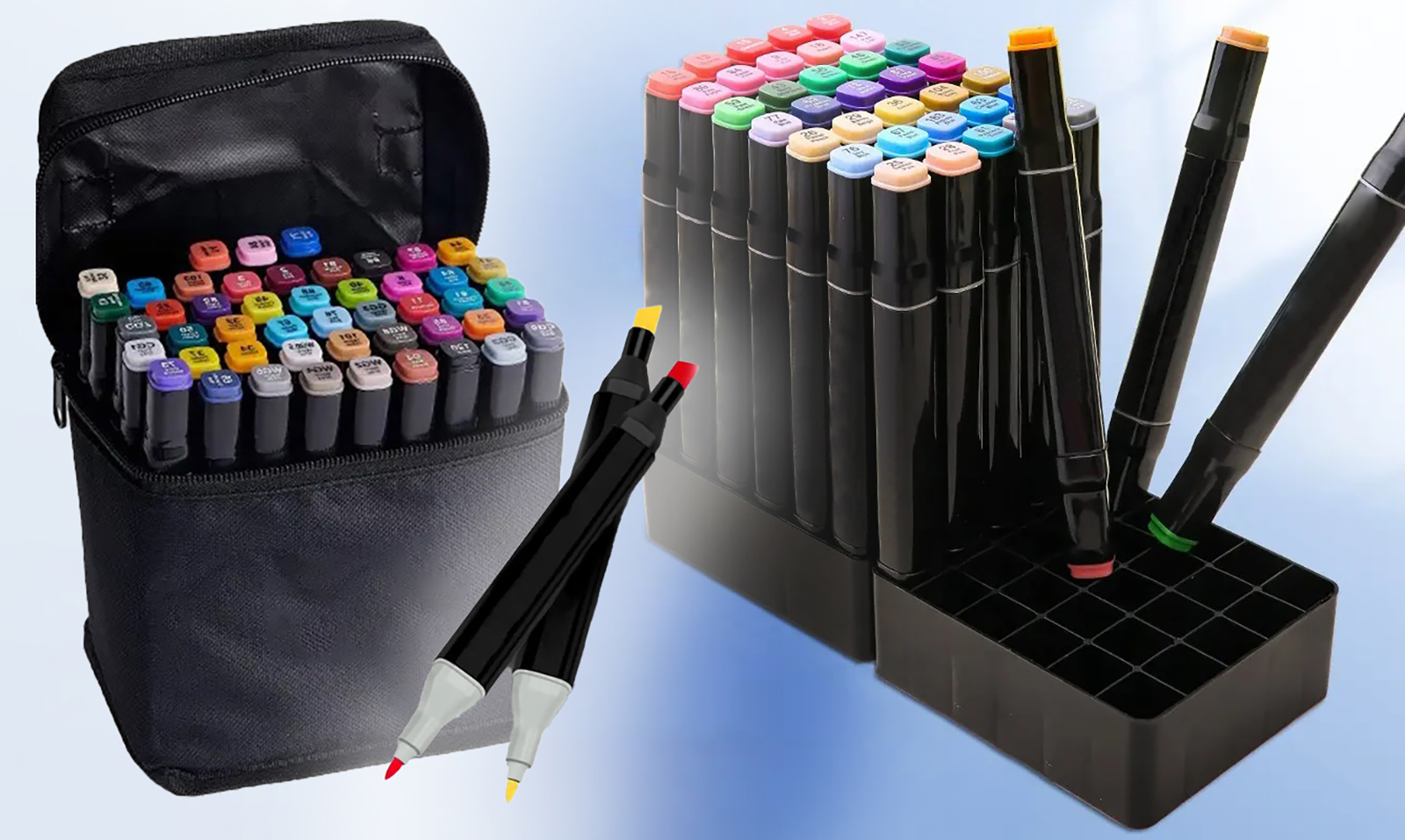 Flamastry dwustronne 48szt. + pokrowiec z organizerem DecFlam048