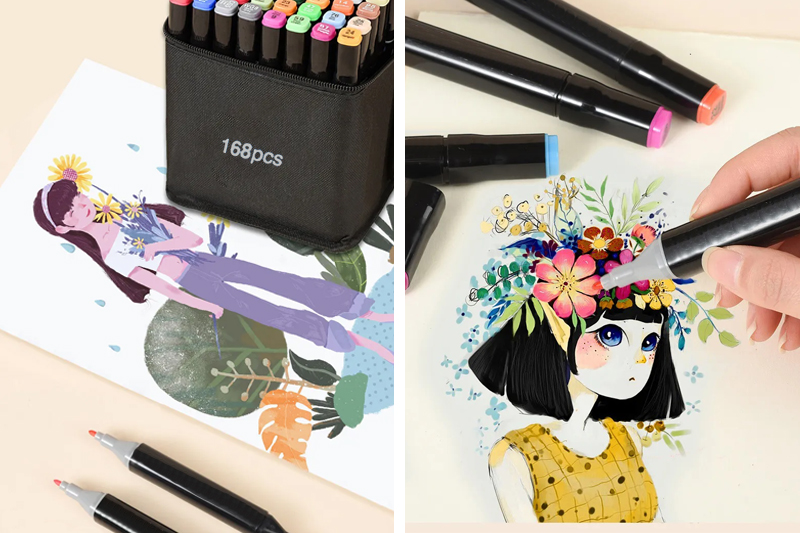 Flamastry dwustronne 168szt. + pokrowiec z organizerem DecFlam168