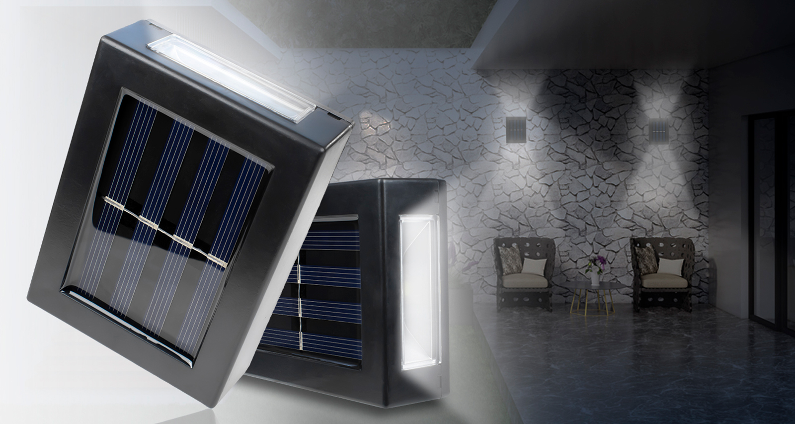 Kinkiet LED solarny KSZ08 1W z czujnikiem zmierzchu DecKinSol008