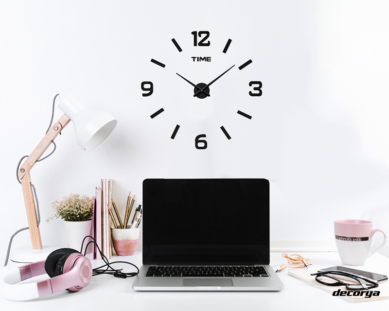 Zegar płynący naklejany na ścianę ZW01 Decorya - czarny ZGDECWALL01_BK