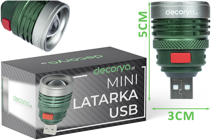 Latarka miniaturowa LED Zoom USB 1.5W