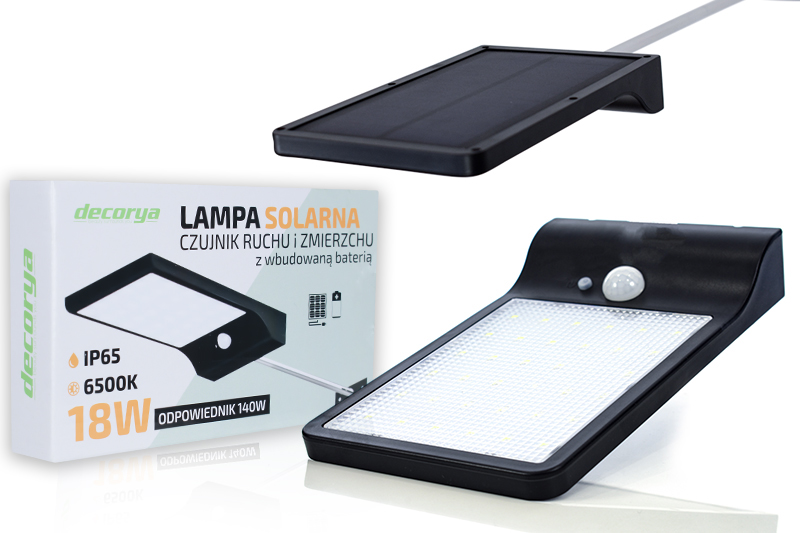 Uliczna lampa solarna LED 18W z czujnikiem ruchu i zmierzchu
