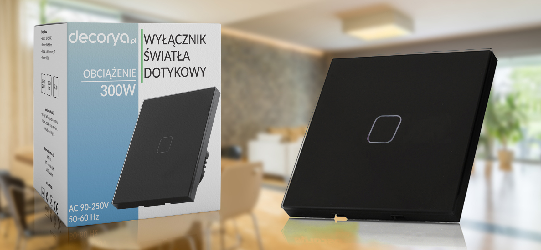 Włącznik światła dotykowy pojedynczy - czarny