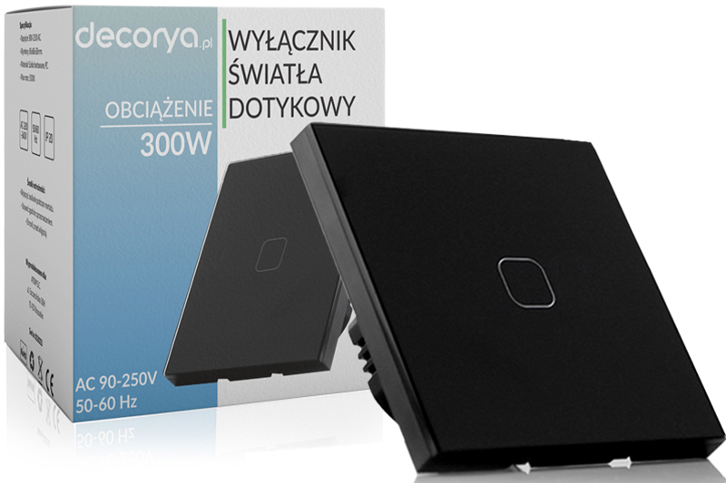 Włącznik światła dotykowy pojedynczy - czarny