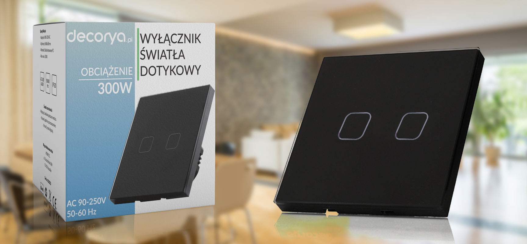 Włącznik światła dotykowy podwójny - czarny