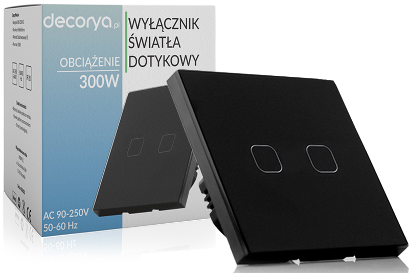 Włącznik światła dotykowy podwójny - czarny
