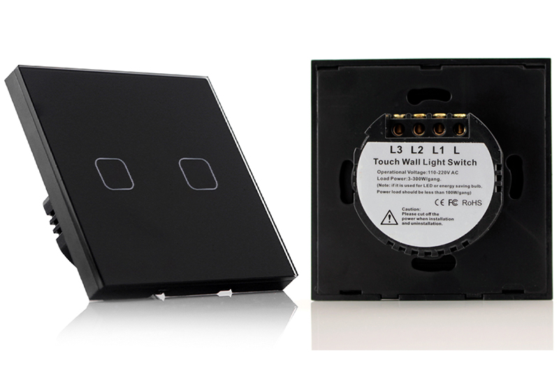 Włącznik światła dotykowy podwójny - czarny