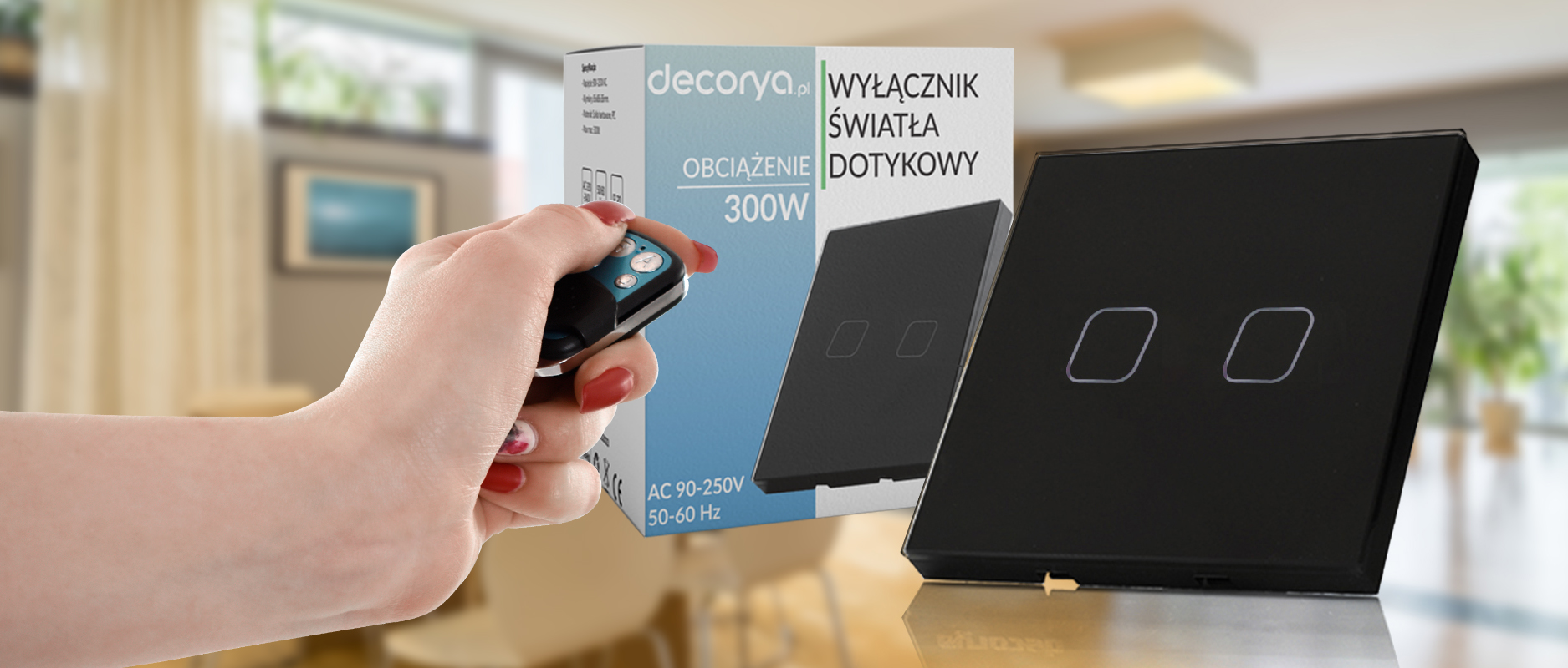 Włącznik światła dotykowy podwójny - czarny