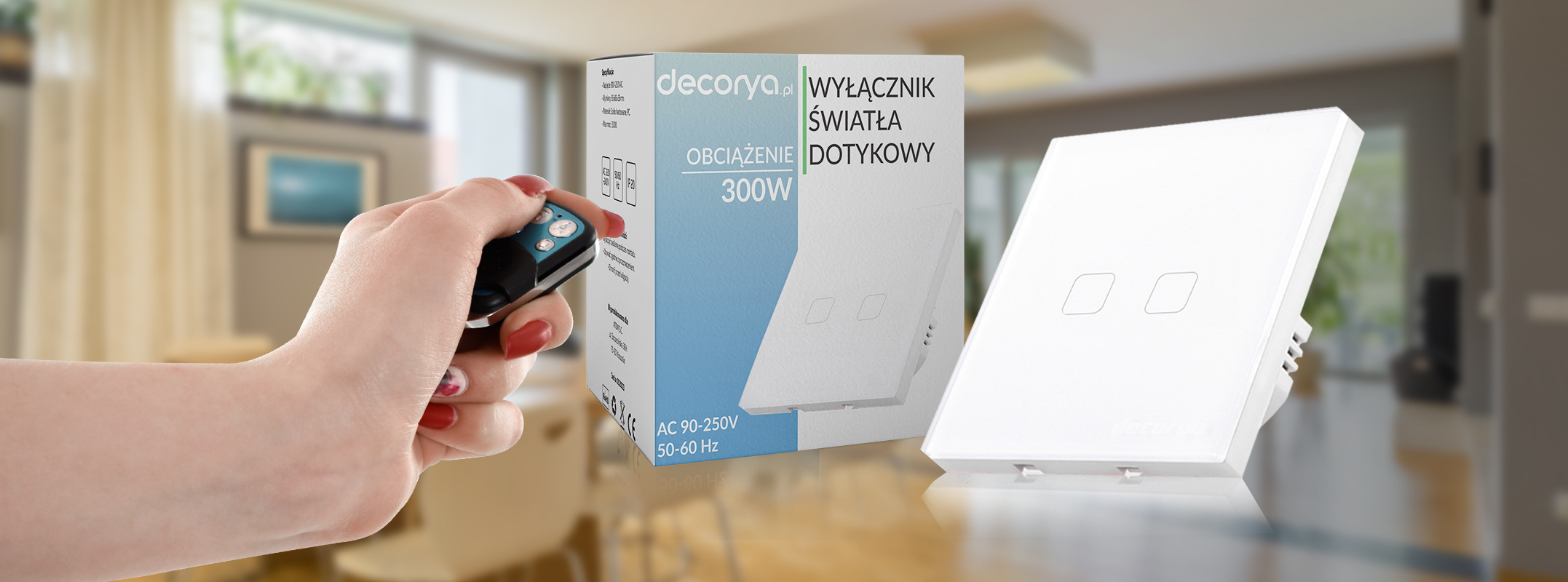 Włącznik światła dotykowy podwójny - biały