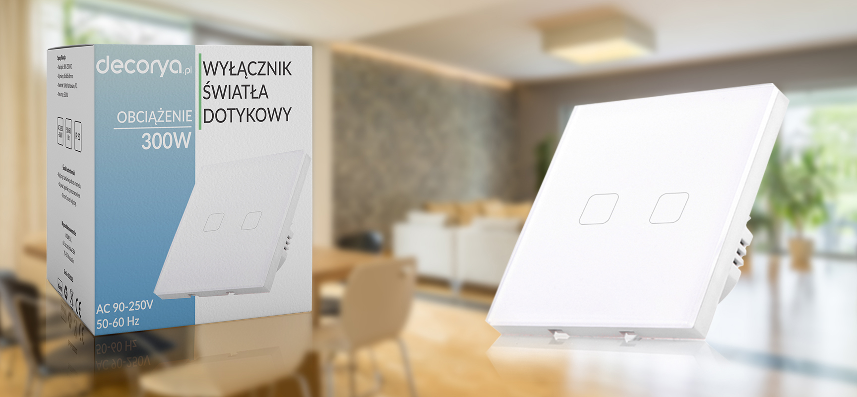 Włącznik światła dotykowy podwójny - biały