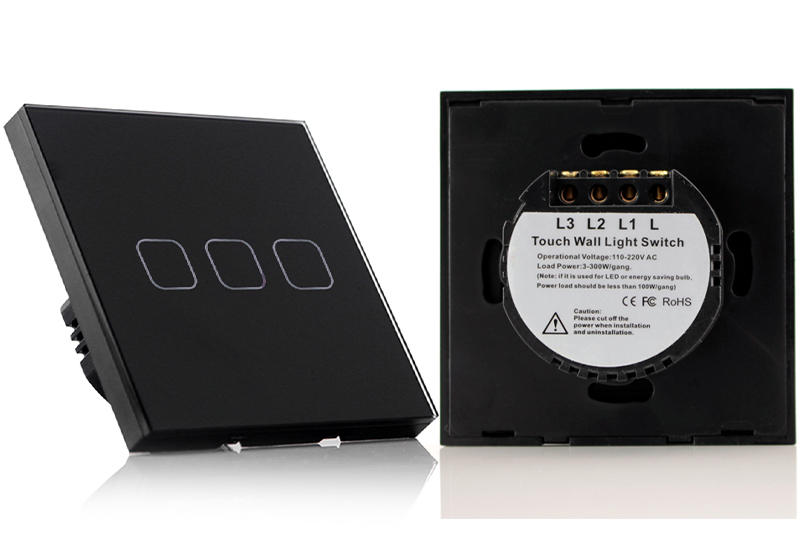 Włącznik światła dotykowy potrójny - czarny