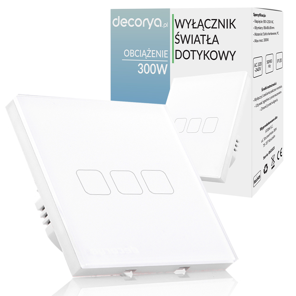 WL3WH_min01 Włącznik światła dotykowy potrójny - biały