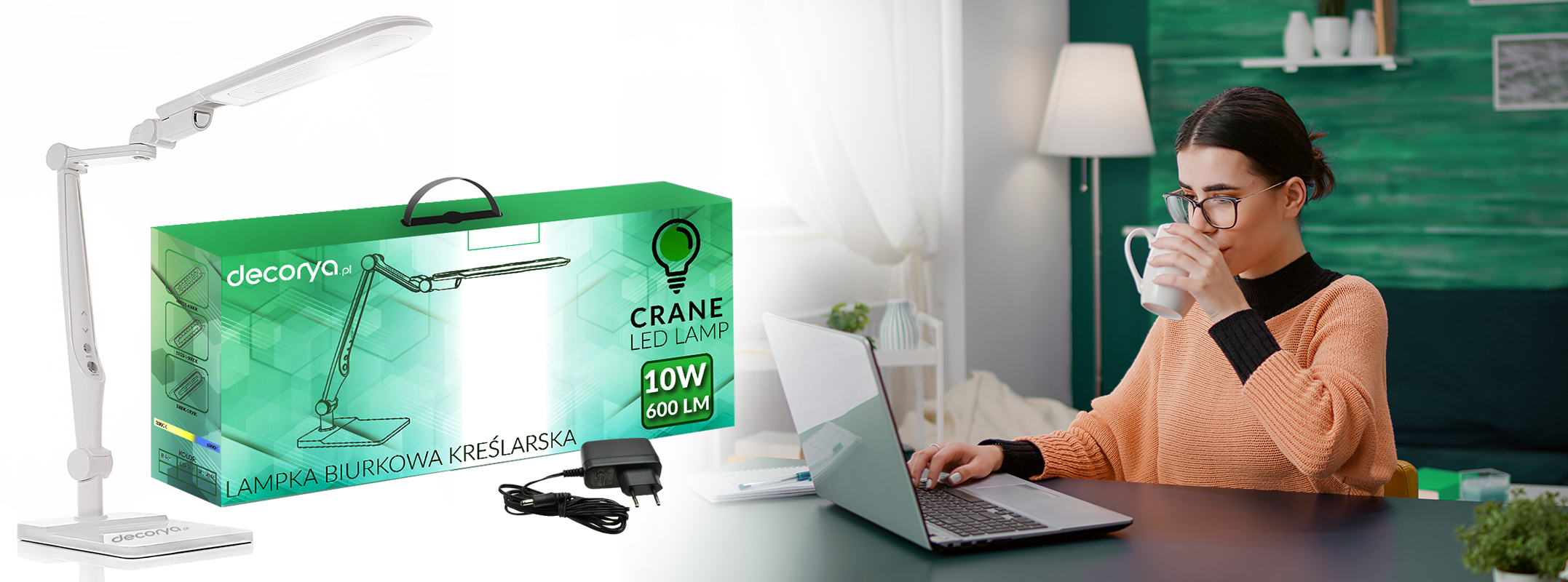 Lampka biurkowa kreślarska LED Crane 10W - biała