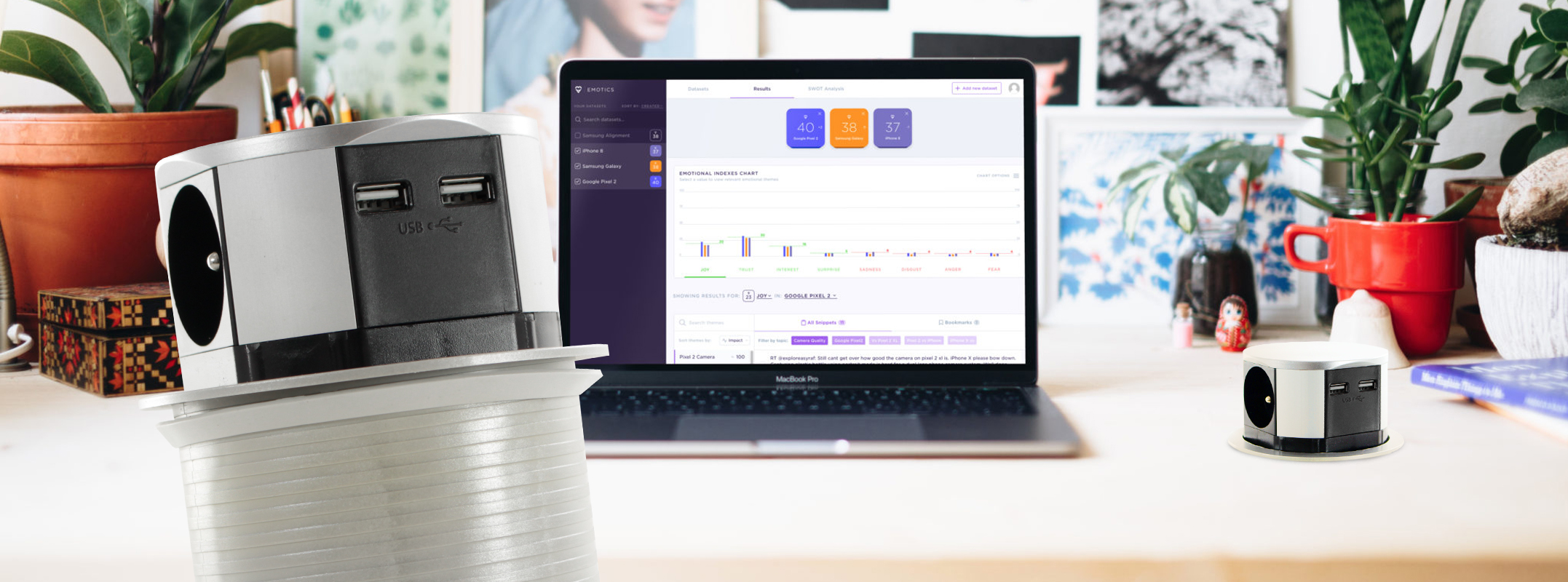 Gniazdo blatowe wpuszczane potrójne + 2xUSB