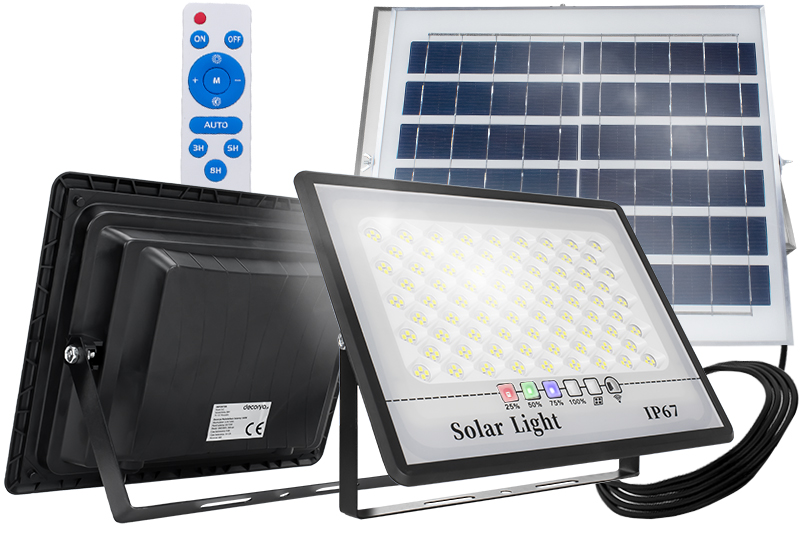 Naświetlacz solarny LED wodoodporny 100W IP67 z pilotem