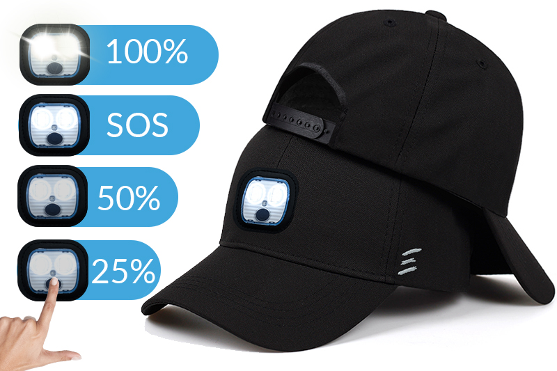 Czapka z latarką LED regulowana z daszkiem – unisex