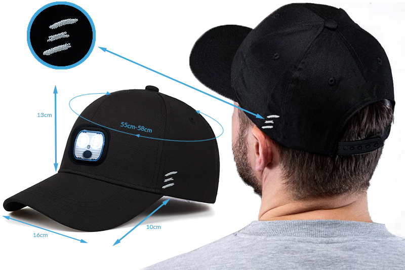 Czapka z latarką LED regulowana z daszkiem – unisex