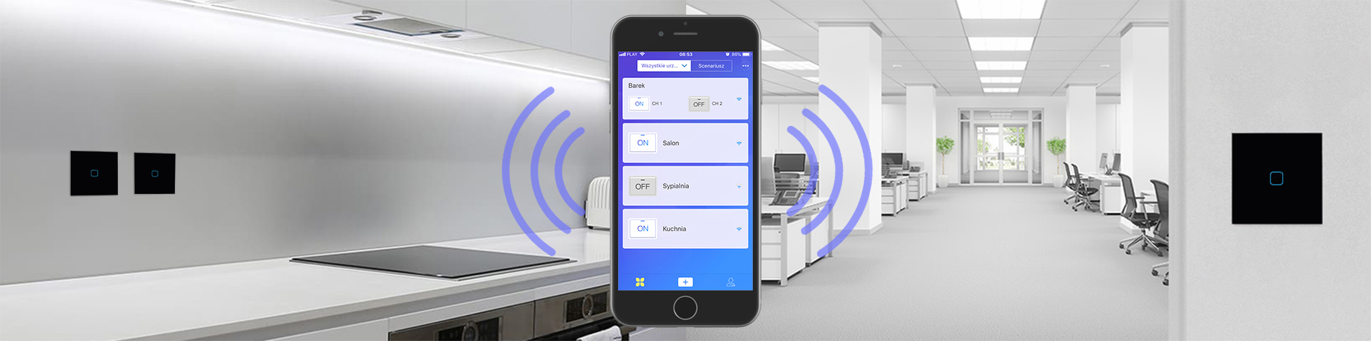 Włącznik światła dotykowy pojedynczy WiFi Tuya – czarny