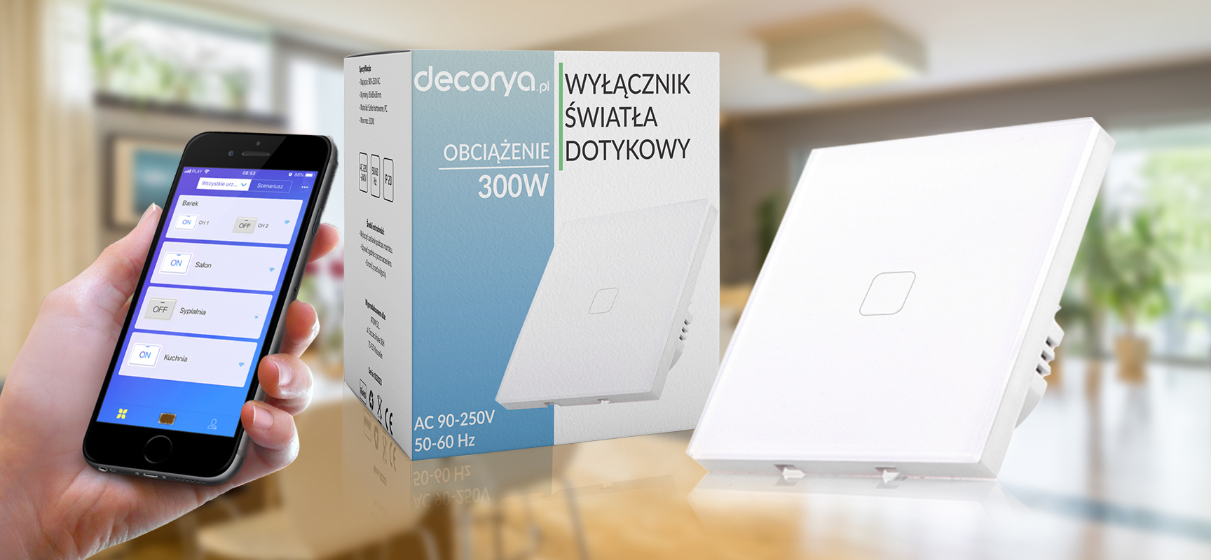 Włącznik światła dotykowy pojedynczy WiFi Tuya – biały