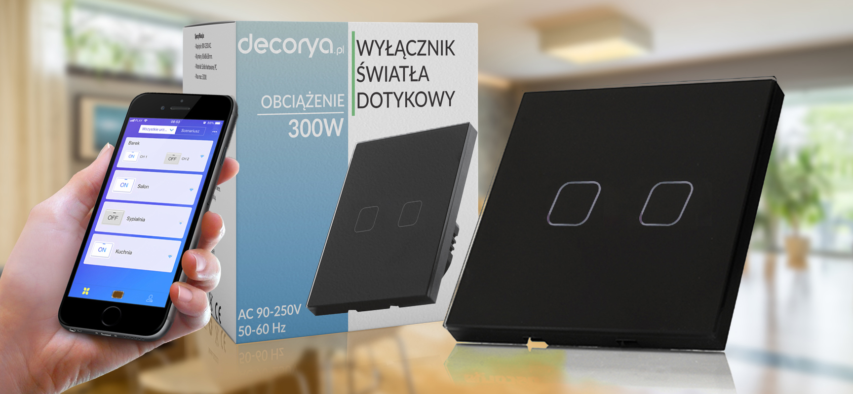 Włącznik światła dotykowy podwójny WiFi Tuya – czarny