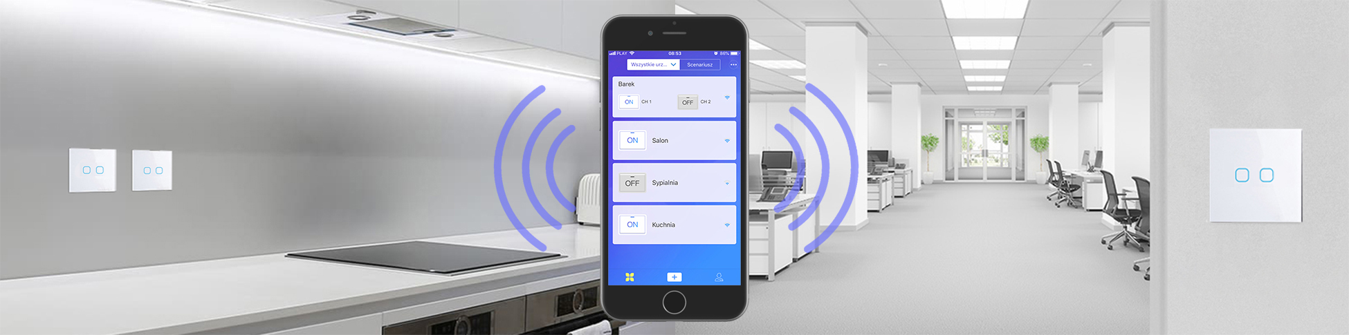 Włącznik światła dotykowy podwójny WiFi Tuya – biały