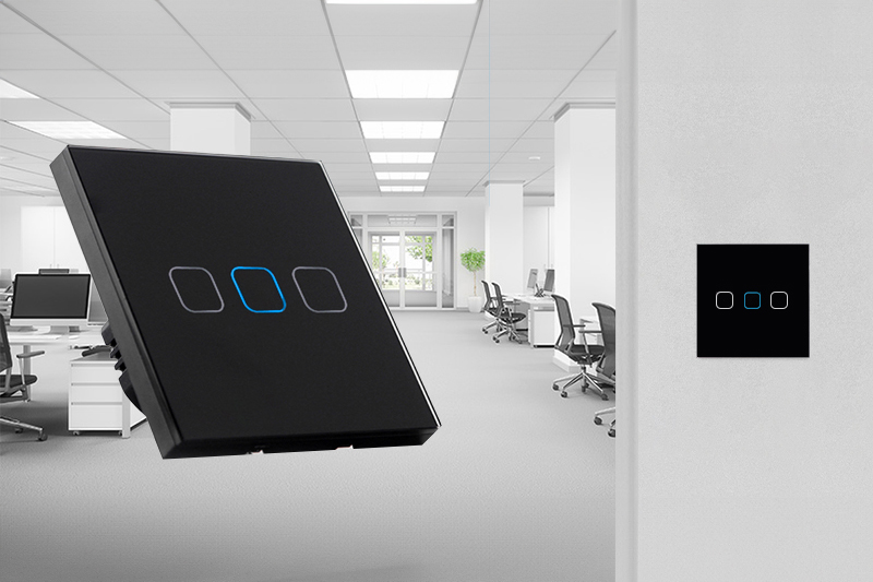 Włącznik światła dotykowy potrójny WiFi Tuya - czarny