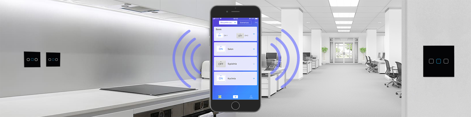 Włącznik światła dotykowy potrójny WiFi Tuya - czarny