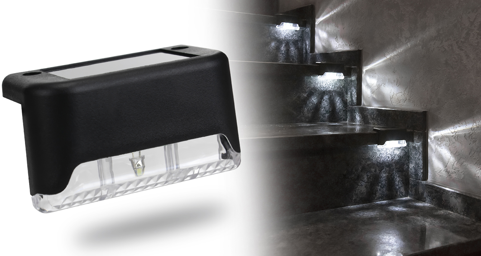 Lampka schodowa solarna z czujnikiem zmierzchu - 4szt. - czarny