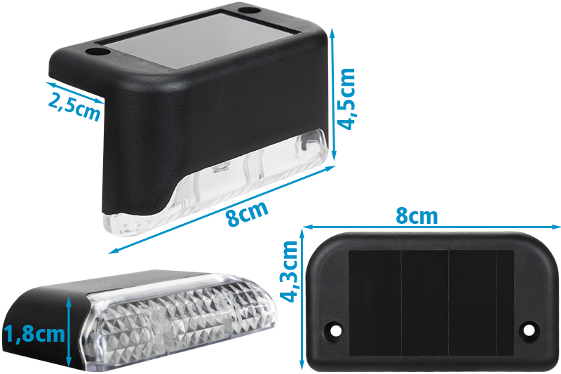 Lampka schodowa solarna z czujnikiem zmierzchu - 4szt. - czarny