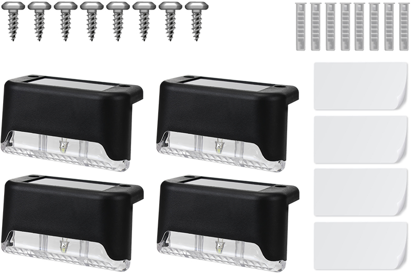 Lampka schodowa solarna z czujnikiem zmierzchu - 4szt. - czarny