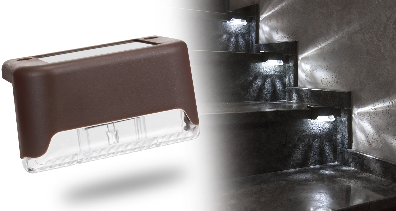 Lampka schodowa solarna z czujnikiem zmierzchu - 4szt. - brązowy