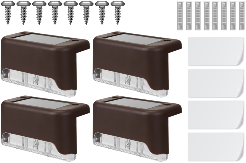 Lampka schodowa solarna z czujnikiem zmierzchu - 4szt. - brązowy