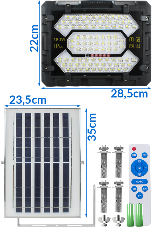 Naświetlacz solarny LED wodoodporny Hammer 180W IP65 z pilotem