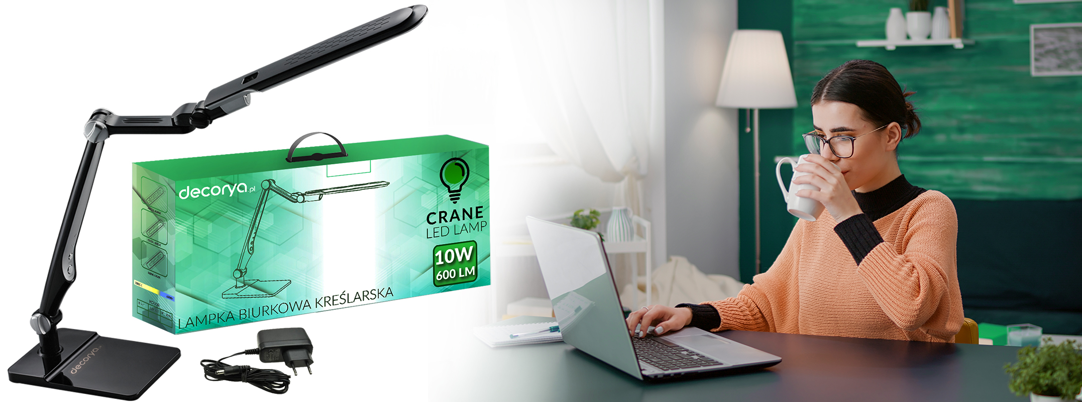 Lampka biurkowa kreślarska LED Crane 10W - czarna