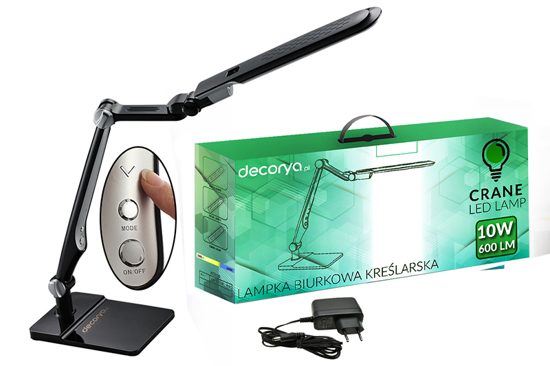 Lampka biurkowa kreślarska LED Crane 10W - czarna