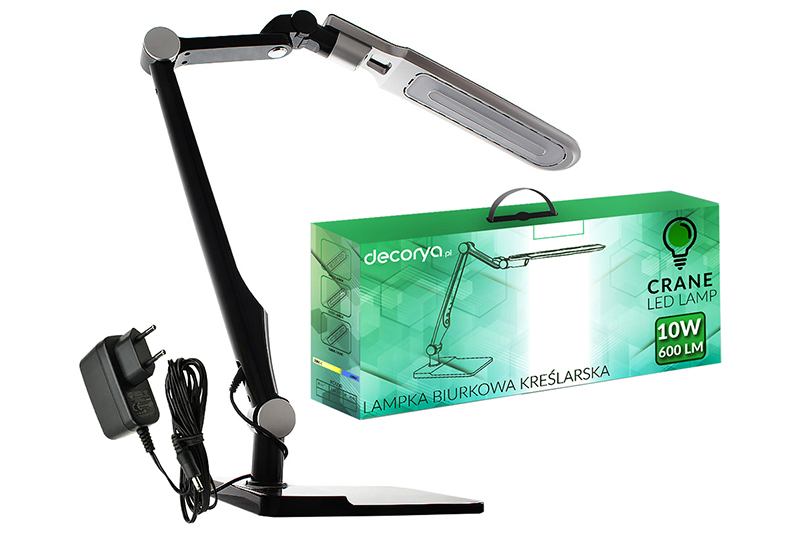 Lampka biurkowa kreślarska LED Crane 10W - czarna