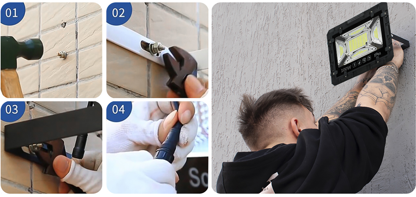 Naświetlacz solarny LED wodoodporny Hammer 100W IP66 z pilotem