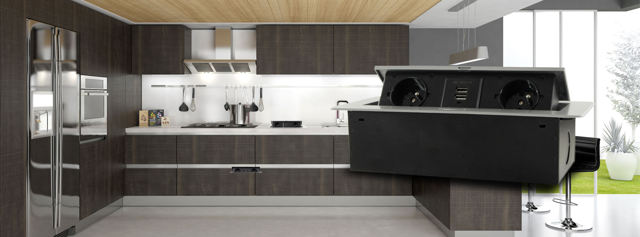 Gniazdo meblowe wpuszczane w blat 2x230V + 2xUSB