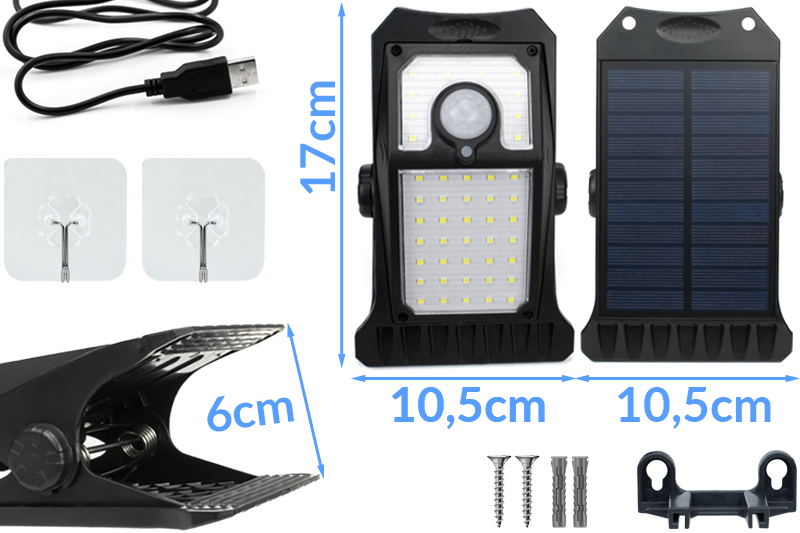 Lampa solarna z klipsem z czujnikiem ruchu i zmierzchu LSC02