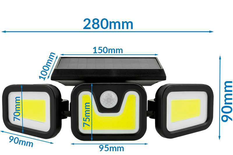 Naświetlacz solarny LED potrójny 3W IP65 z czujnikiem ruchu i zmierzchu