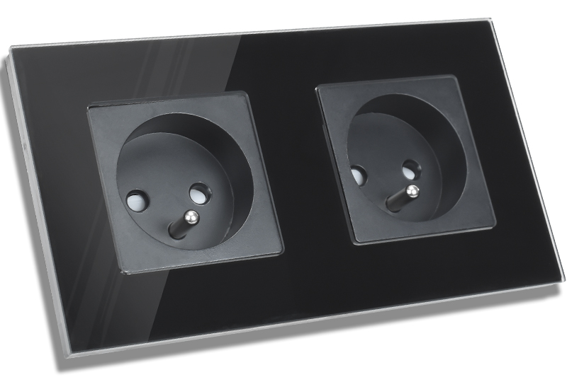 Gniazdo elektryczne szklane podwójne natynkowe 230V - czarne