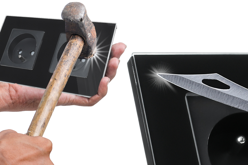 Gniazdo elektryczne szklane podwójne natynkowe 230V - czarne